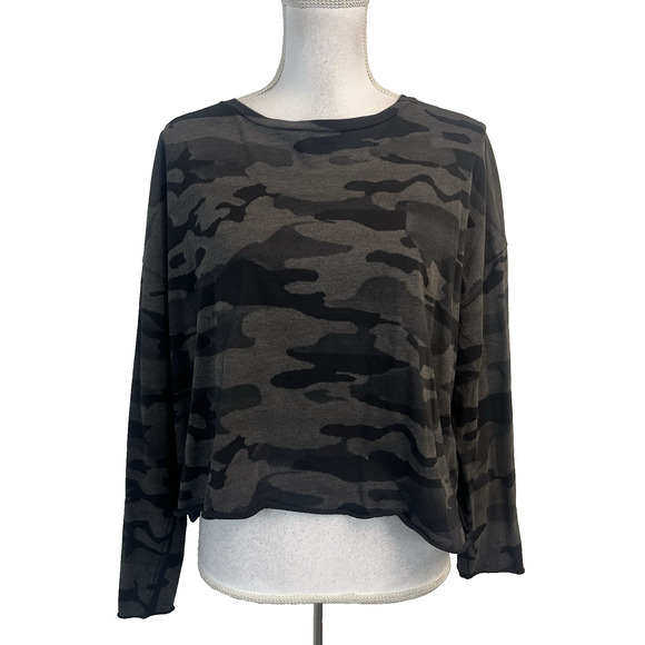 PLANET by Lauren G Shirt Top One Size Black Gray Camo Prima Cotton Loose Fit - Picture 1 of 6
